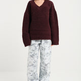 Oversized V-Neck Knit Aubergine