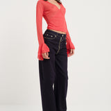 Frill Sleeve Top Coral Red