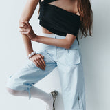 Cargo Capri Baby Blue