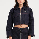 Cropped Zip Thru Denim Jacket