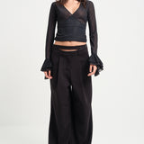 Frill Sleeve Top Black