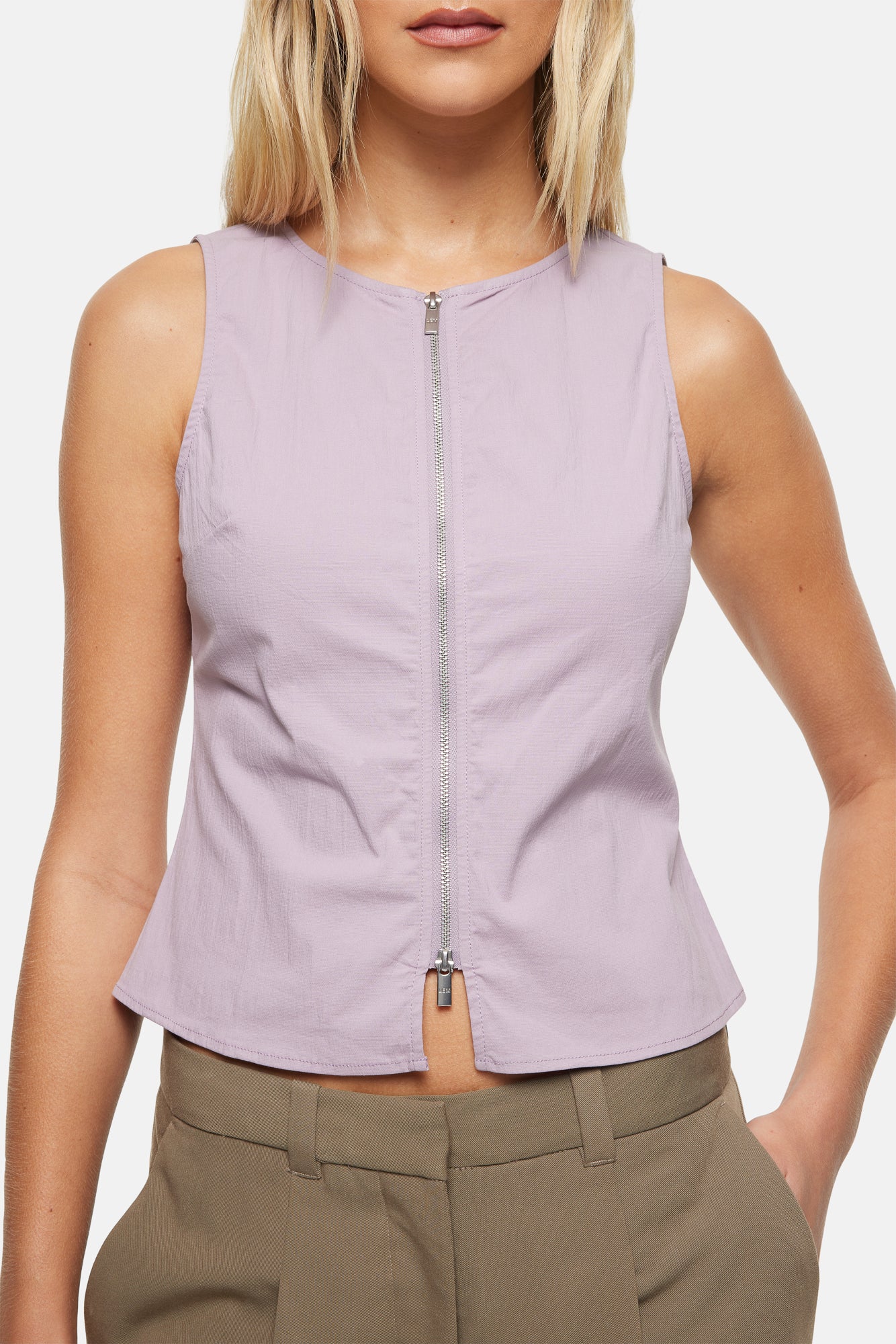 Zip Up Sleeveless Top Lilac