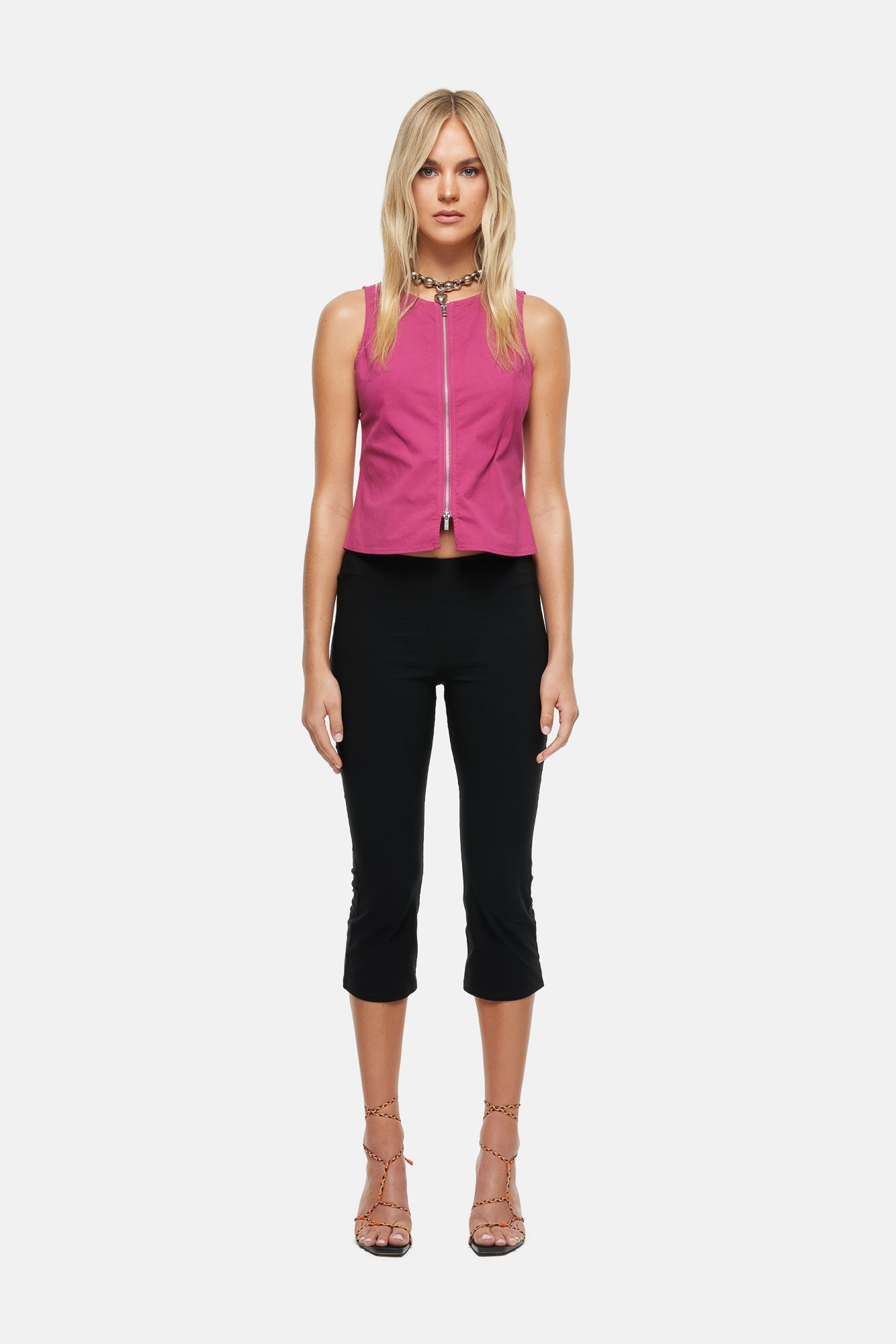 Zip Up Sleeveless Top Raspberry