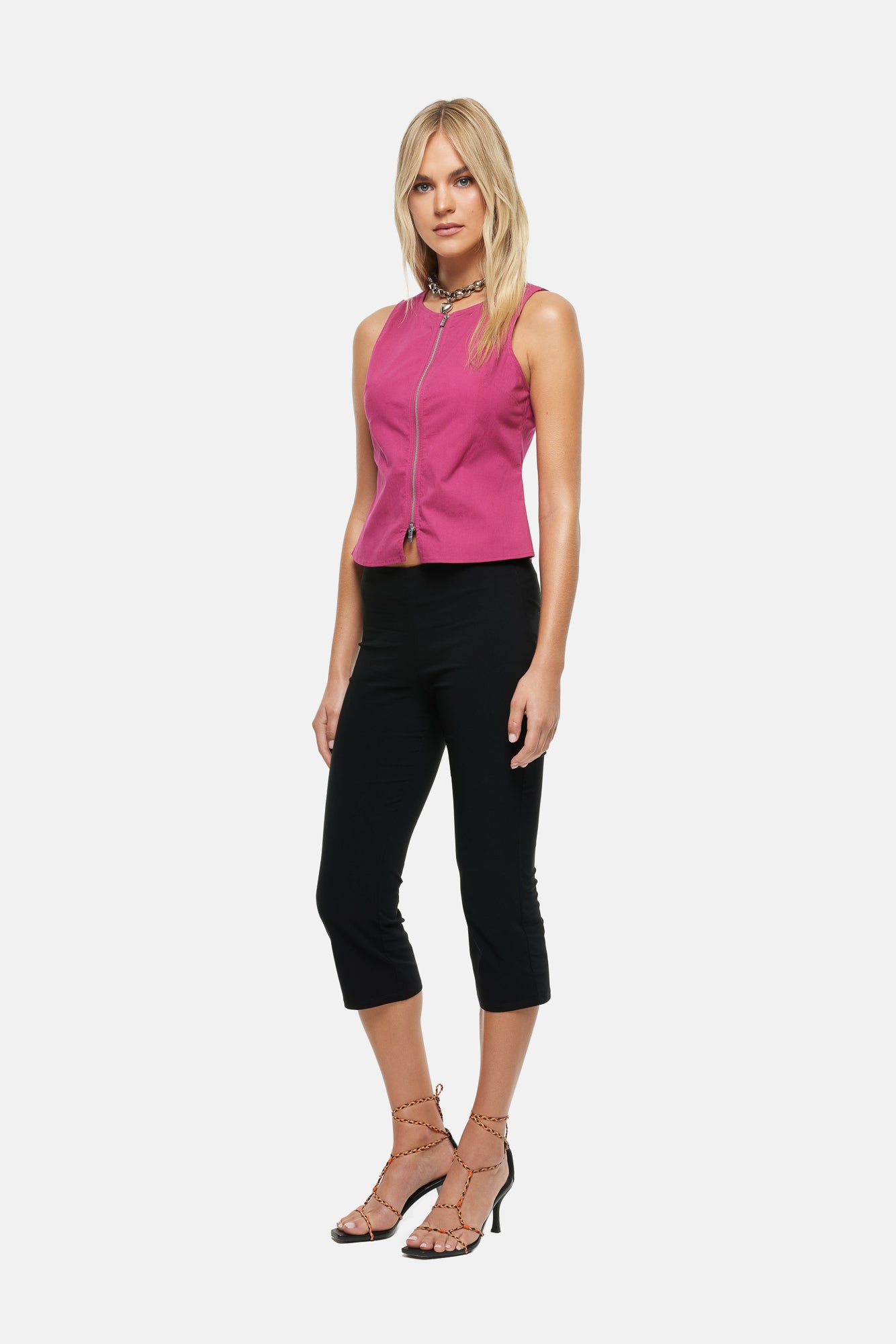 Zip Up Sleeveless Top Raspberry